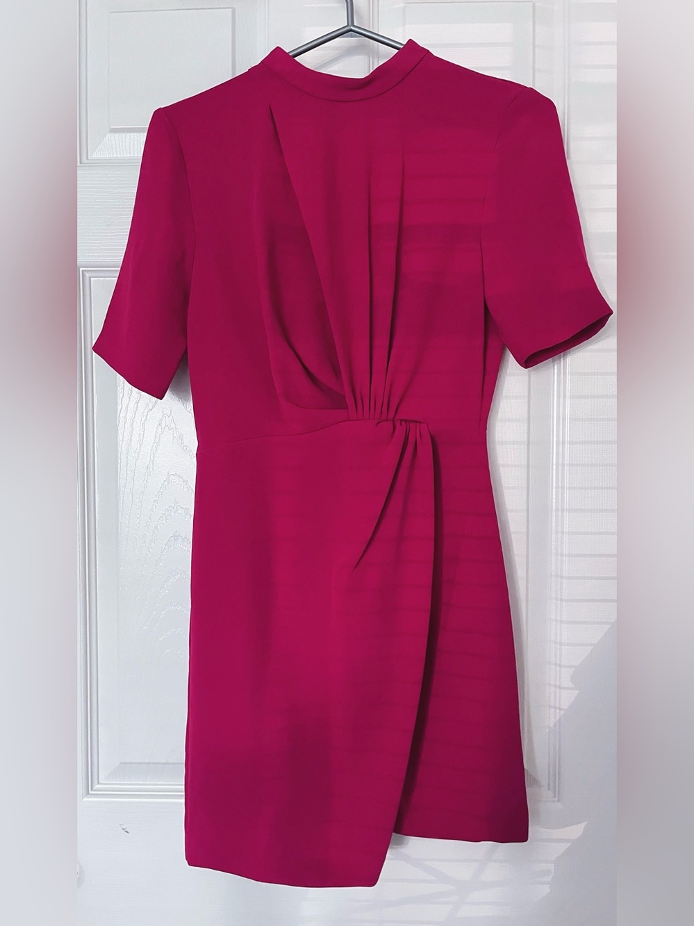 Mango Fuchsia Short Sleeve Gathered-Waist Mini Dress